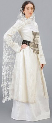 Georgian lady's chokha over Mokhevian dress made by Samoseli Pirveli