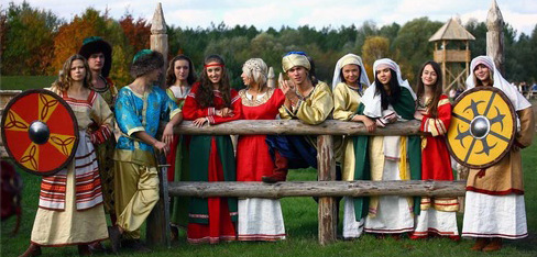 Modern replicas of different traditional Kievan Rus' costumes