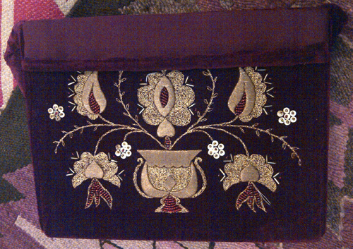 Velvet bag with traditional Crimean Tatar embroidery and beadwork