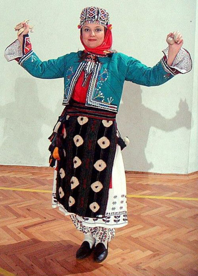 Traditional festive costume from Türkmen villages in Marmara region of Turkey