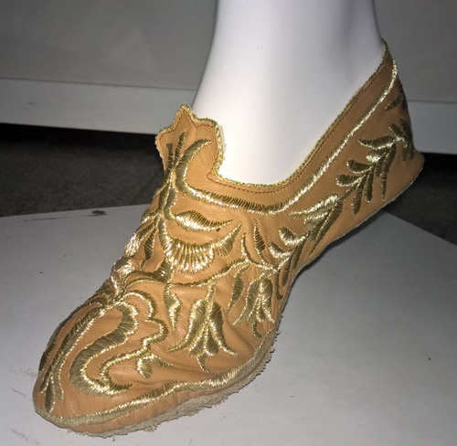 Crimean Tatar female shoes handmade from leather and gold embroidered