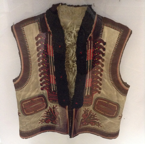 Vintage festive sleeveless fur coat keptar from Ivano-Frankivsk region of Ukraine Kolomyya district early 20th century