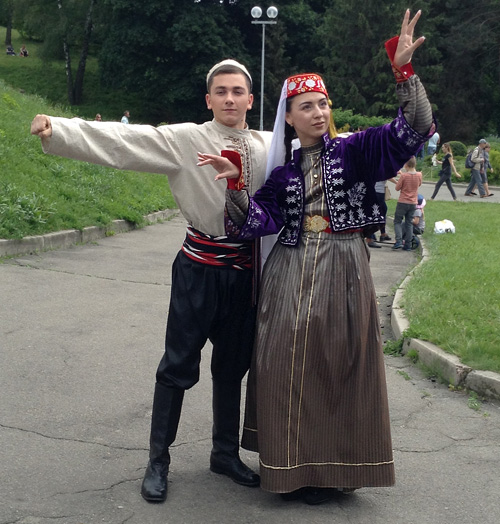 Traditional male and female costume of Crimean Tatars Crimean Peninsula