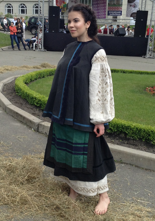 Female vintage costume of unmarried woman from Pereyaslav district Kyiv region of Ukraine