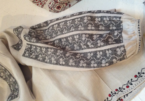 Ukrainian needlework pattern on the sleeve of female shirt