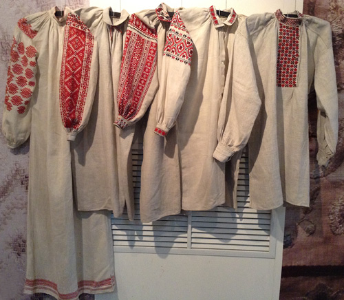 Folk embroidered men's and women’s shirts from Polissya region of Ukraine