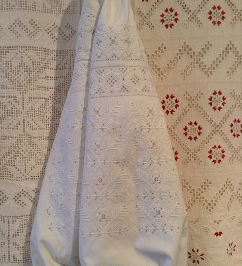 Ukrainian traditional needlework on embroidered shirt and ceremonial towels
