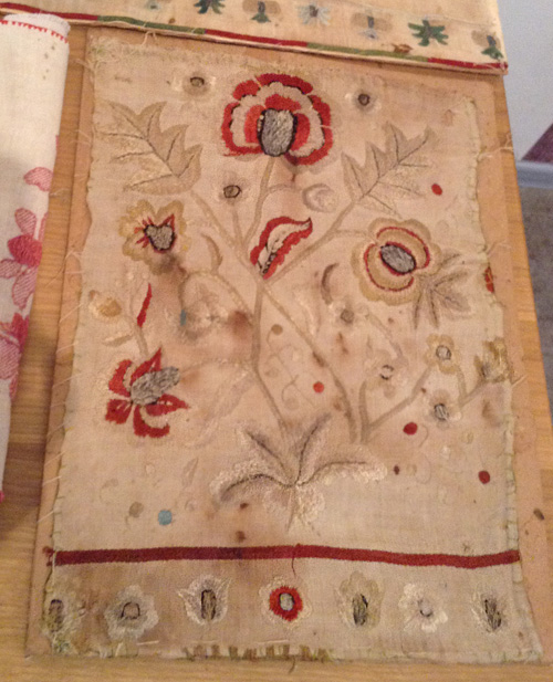 ancient needlework pattern on embroidered towel from 17th century