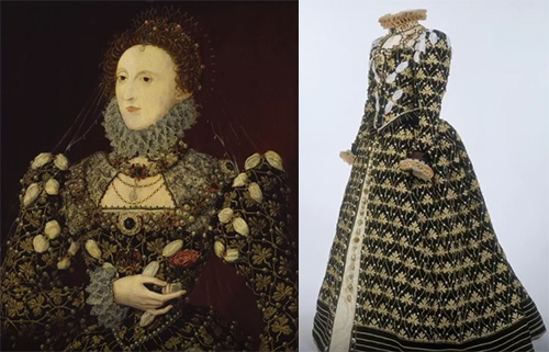 portrait of Elizabeth I by Nicholas Hilliard and reproduction of the costume