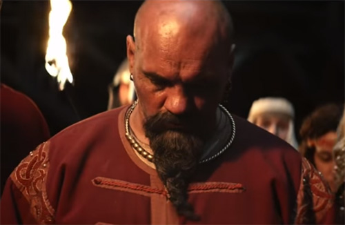 Male silver necklace grivna on warrior Ukrainian movie The Stronghold