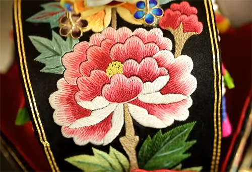 Korean Traditional Handmade Embroidery hand mirror Hibiscus mutabilis