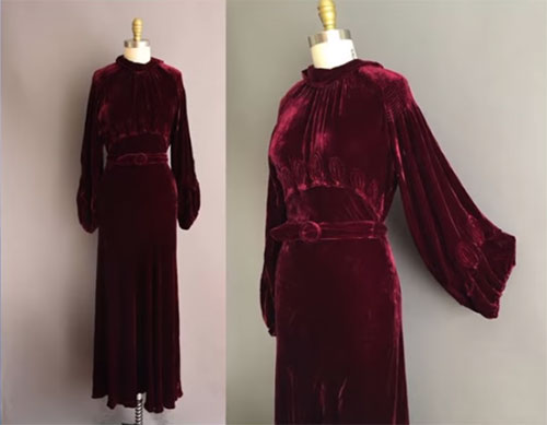 1930s silk velvet gown