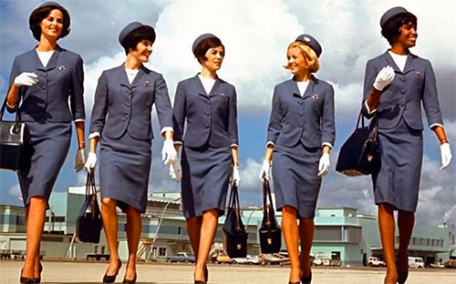 Cabin crew fashion throughout time. What did flight attendants wear in