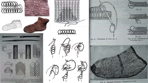 Various styles of knitting with one needle
