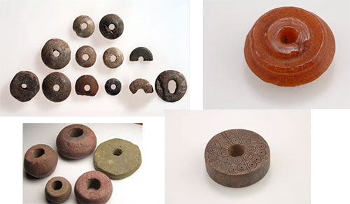 Variety of vintage whorls Archaeological finds