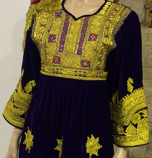 Afghan richly gold embroidered dress