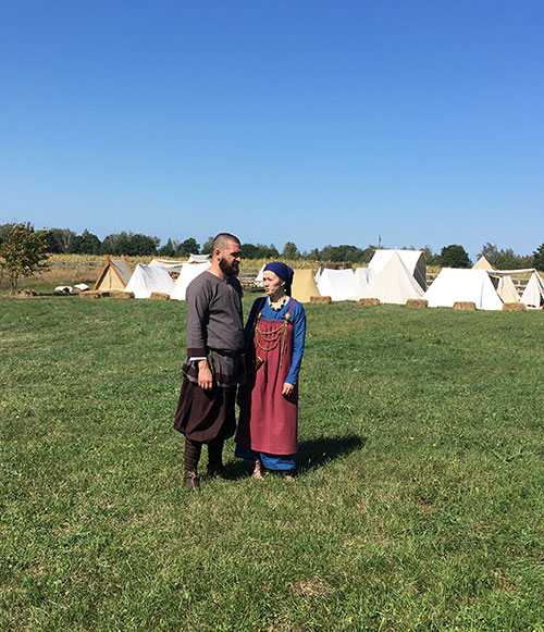 Couple in Viking-style outfits