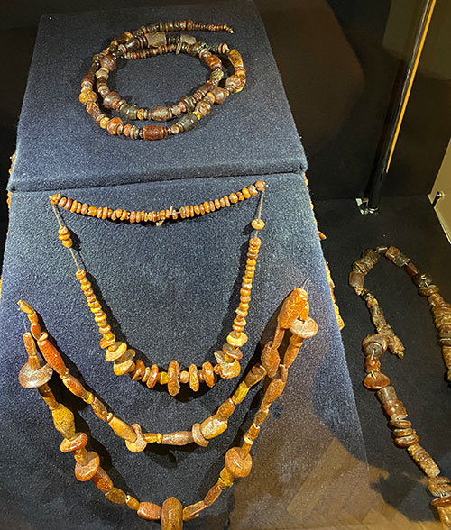 amber necklaces made from raw amber from burial ground 14th-10th century B.C.