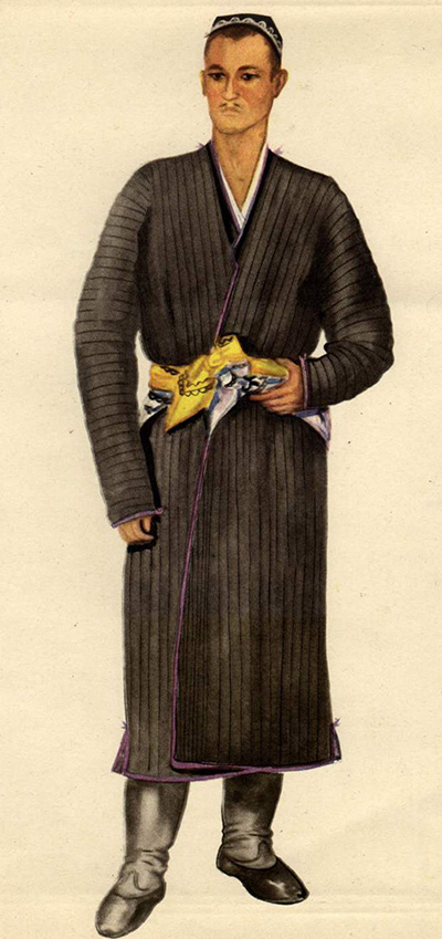Tajik male ichigi worn with kolosh overshoes