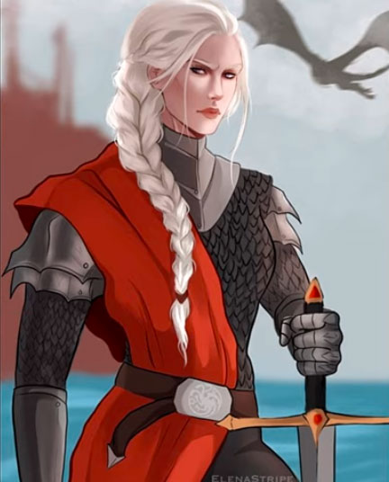 Movie costume of Rhaenyra Targaryen from House of the Dragon, prequel to Game of Thrones
