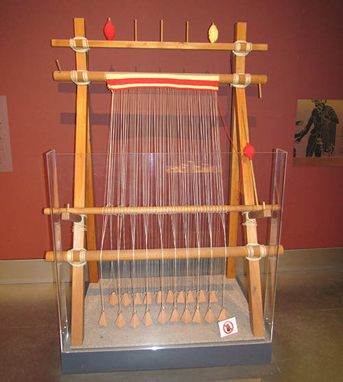 reconstruction of weaving loom from Ancient Greece