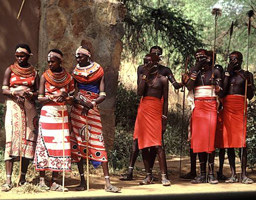 People from Nilotic tribes in Kenyan national attire