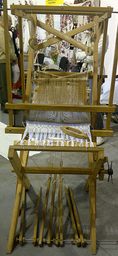 Ukrainian vintage wooden loom of complicated construction