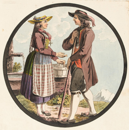Man and woman in national garments from Canton of Zug