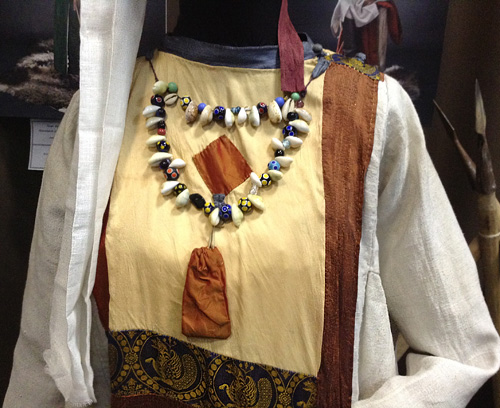 Reconstruction of jewelry and upper part of traditional dress of wealthy Alan woman from Russia 9th century
