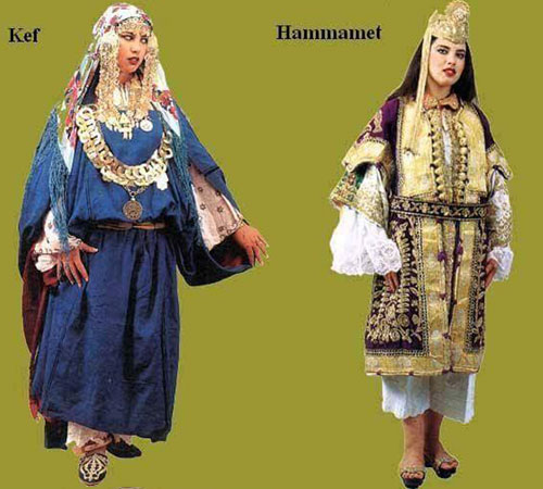 Tunisian folk dresses from El Kef and Hammamet
