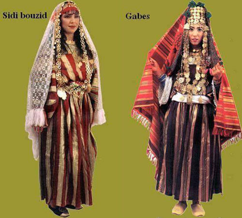 Tunisian folk dresses from Sidi Bouzid and Gabes