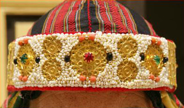 Tunisian national headdress with pearls beads and gold plates