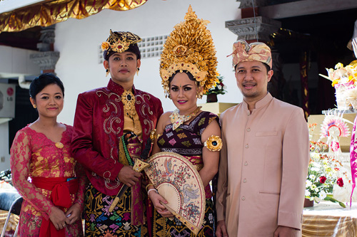 Traditional wedding dress of Hindu bride and groom from Bali Indonesia