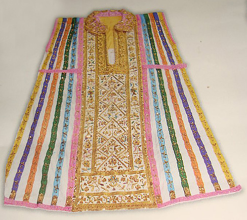 Tunisian vintage festive chemise kmijja or khmejja with colorful stripes and embroidery