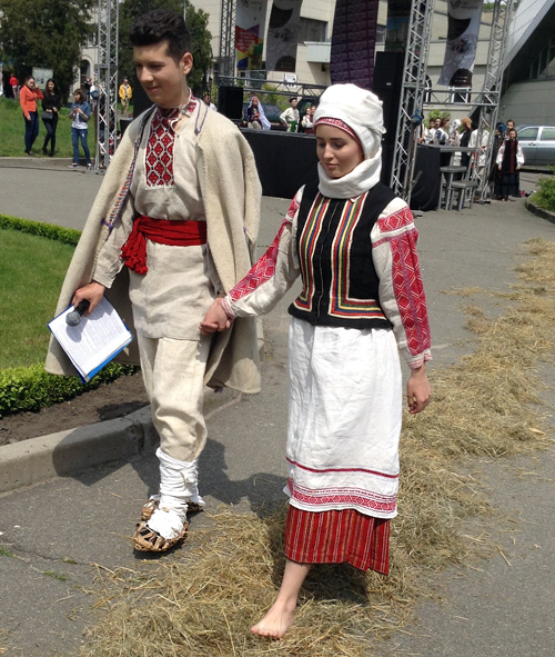 Male and female authentic outfits from Rivne region of Ukraine