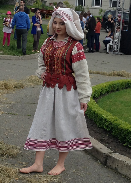 Traditional costume of married woman from Volodymyrets district Rivne region of Ukraine