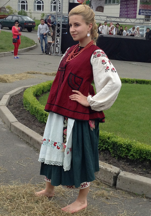 Authentic clothing of unmarried woman from Chyhyryn district Cherkasy region of Ukraine