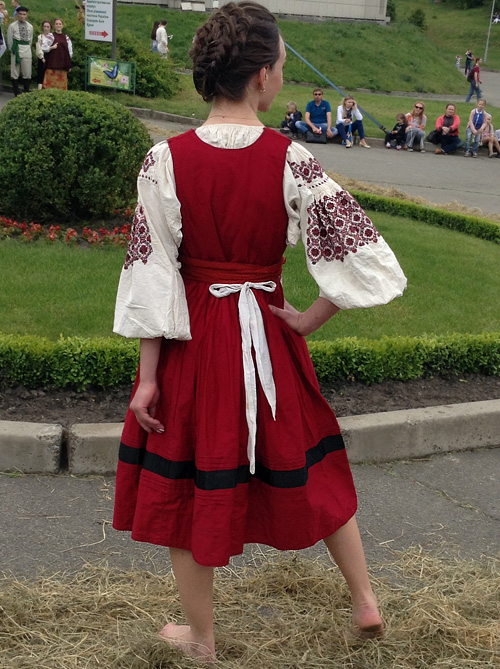 Bright female clothing of unmarried woman from Sosniv district Chernihiv region of Ukraine