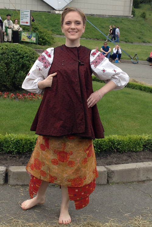 Vintage women’s costume of unmarried girl from Chernihiv region of Ukraine