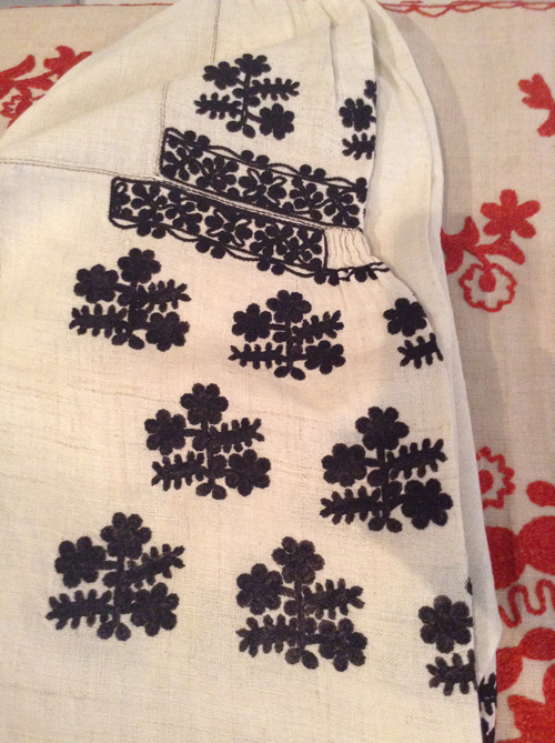 Embroidery pattern on the sleeve of Ukrainian women’s shirt