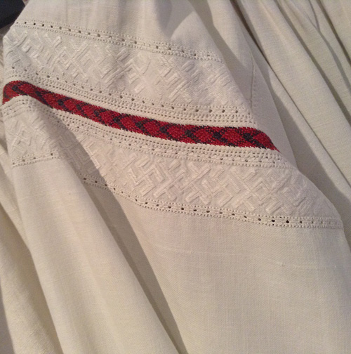 Needlework on the sleeve of Ukrainian women’s shirt