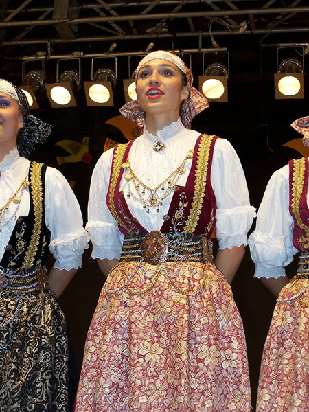 Folk singers in traditional outfits from Silesia region of Poland