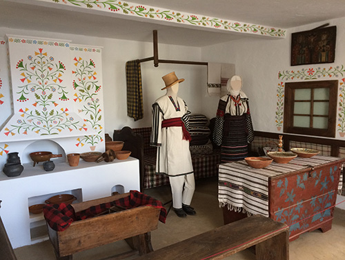 Traditional village house interior from Podillia region of Ukraine early 20th century