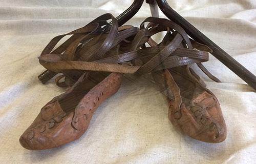 Traditional leather shoes khodaky from Transcarpathian region of Ukraine early 20th century