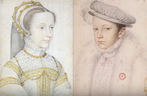 sketch of young Mary, Queen of Scots and young Francis II