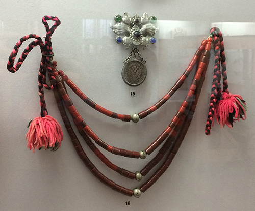 Silver dukach with glass beads early 20th century and coral necklace with silver beads late 19th – early 20th century