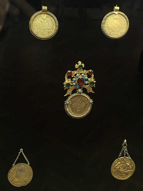 Ukrainian traditional dukach pendants made from gold coins