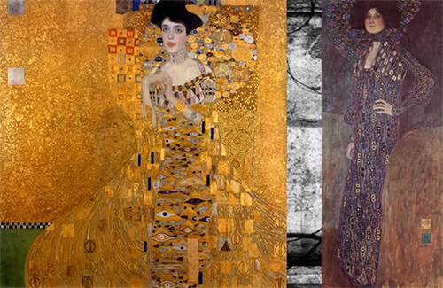 Gustav Klimt 1907 painting of Adele Bloch-Bauer and portrait of his muse Emilie Floege from 1902
