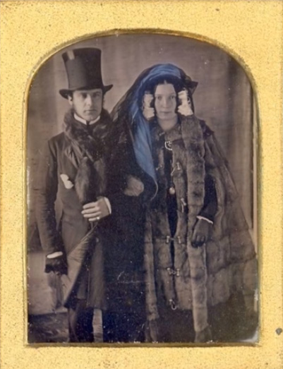 Couple in winter clothes 1840s   