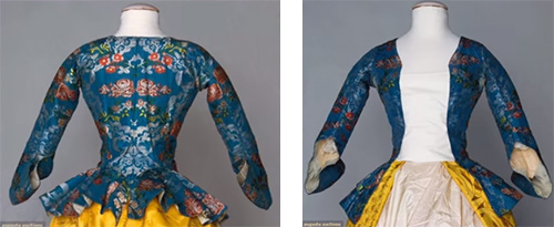 French blue silk brocade bodice from 1750 to 1770